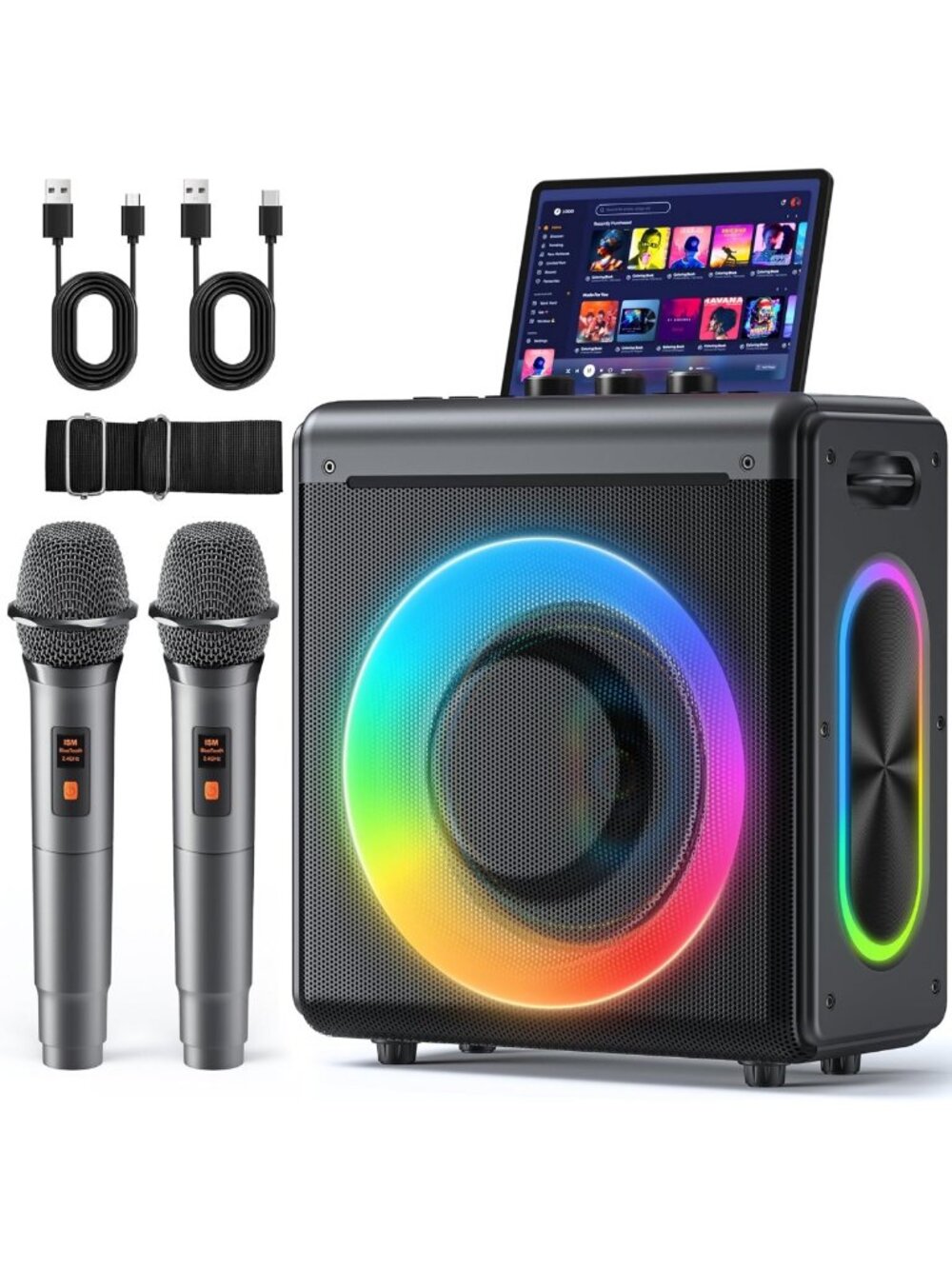 Portable Karaoke Machine with 2 Wireless Microphones & 150W Speaker - Fun for